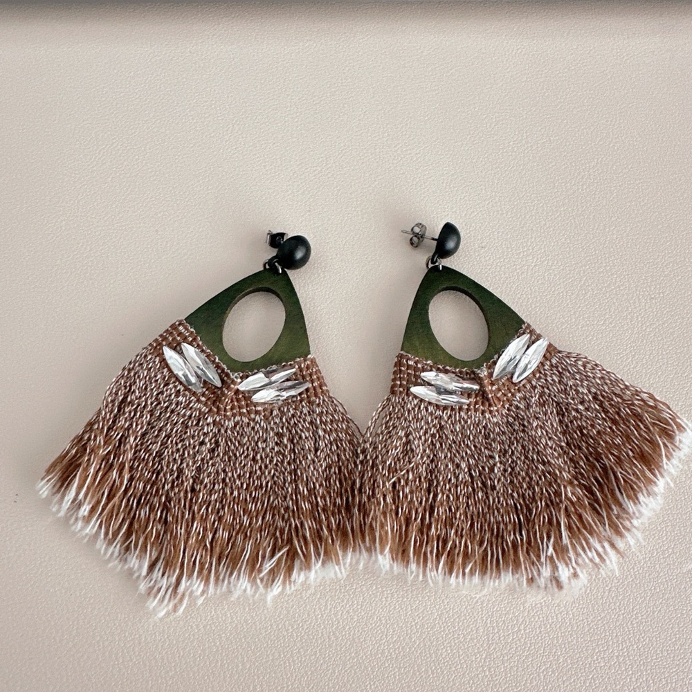 Green and Brown Fringe Earrings
